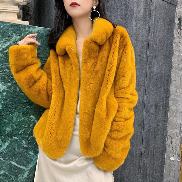 

women's fur & faux 2022 winter imitation mink jackets female thick warm coats ladies solid loose outwear a130, Black