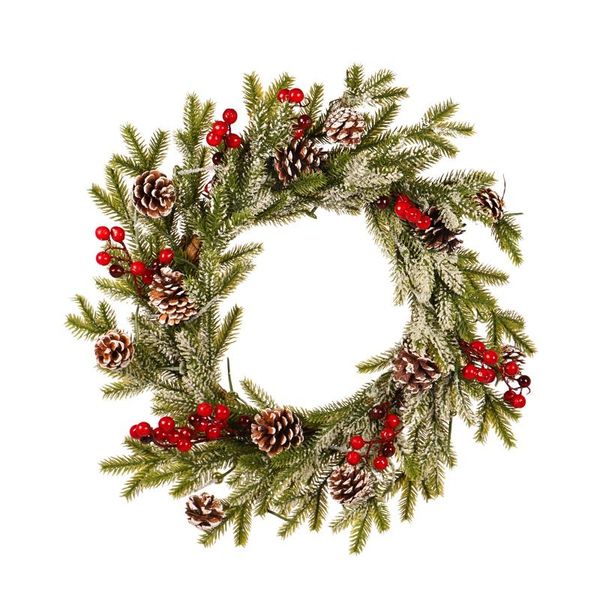 

decorative flowers & wreaths sticky white pe pine cone red fruit wreath christmas frosted flocking pendant decorations