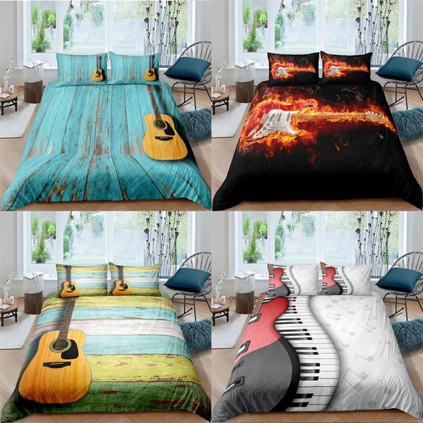 

bedding sets 2/3pcs guitar piano keys 3d set /twin/king size duvet cover pillowcase bedroom decoration for home textiles