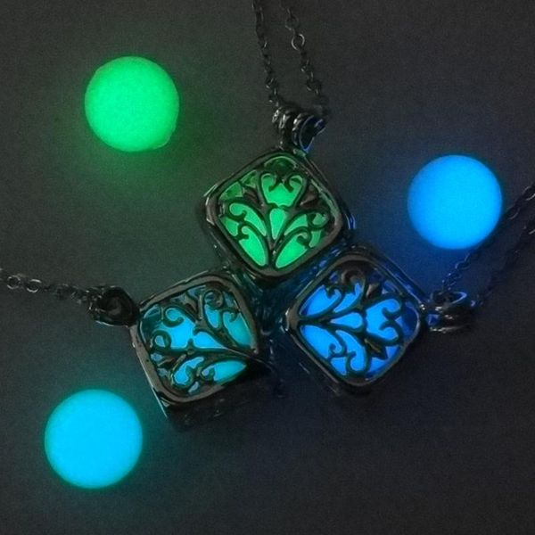 

pendant necklaces glow in the dark dream cube for woman tree luminous stone night fluorescence light jewelry gift drop, Silver