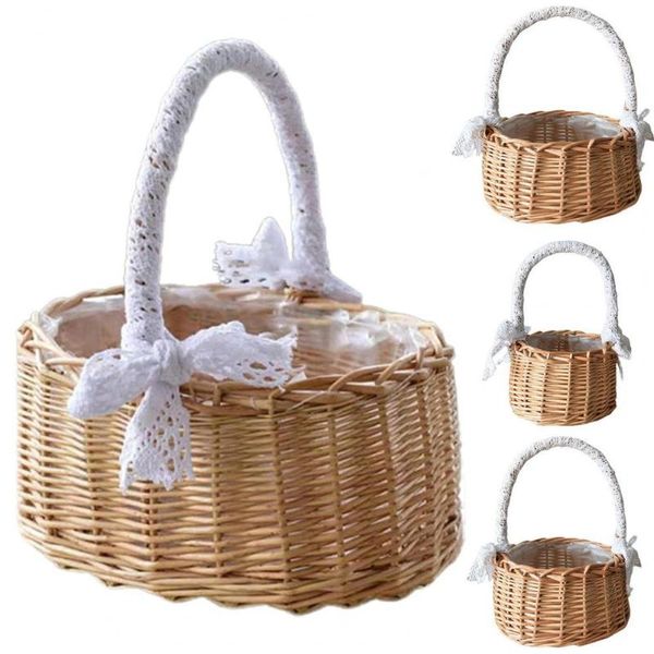 

storage baskets handmade wicker basket with handle, camping picnic , shopping hamper cloth lin