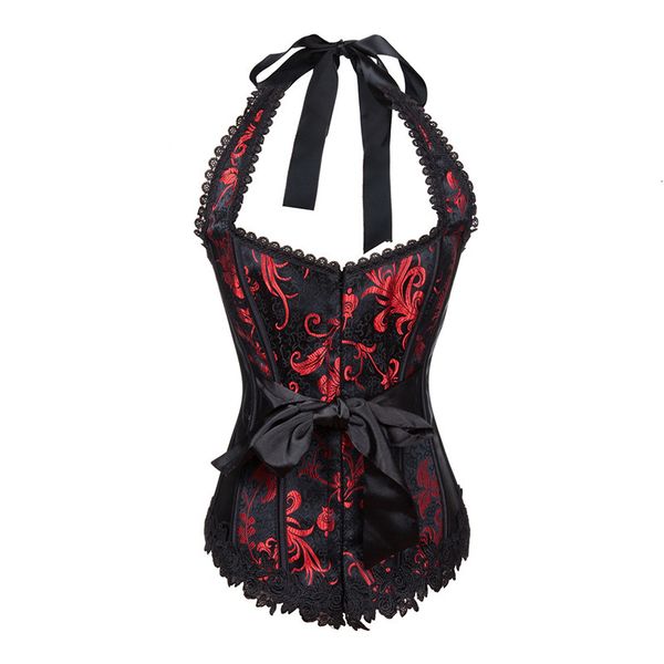 

costumes hang neck body shaping clothes court corset jacquard lace bow, Black