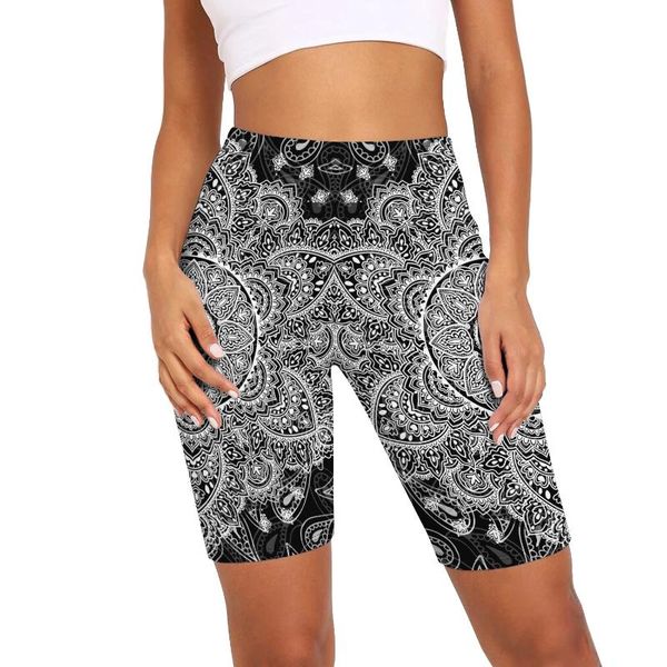 

women's leggings [you're my secret] daisy pattern printed short leggins summer high waist stretchy shorts slim push up for women, Black