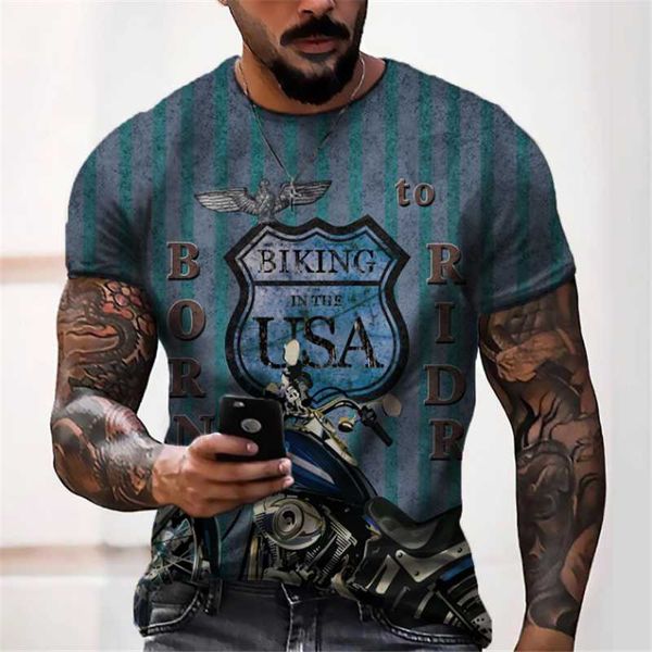 

men's t-shirts summer fashion blue motorcycle t-shirt printed short-sleeved shirt with casual 2021 polyester material, White;black