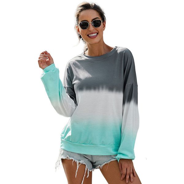 

shiying autumn 2021 sweater women's gradually changing color printing round neck long sleeve loose casual top, White;black