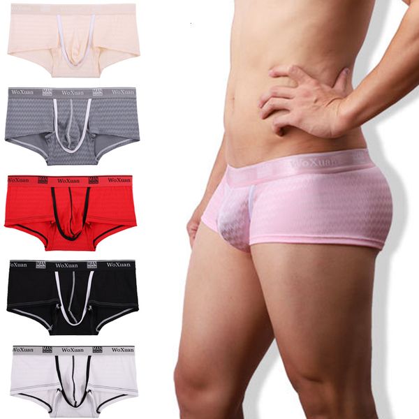 

new style trend light luxury men's underwear nylon seamless men boxers breathable short homme underpants, Black;white