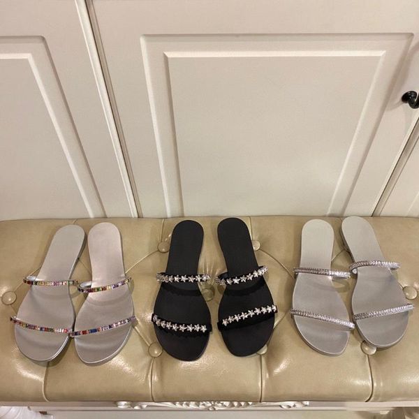 

women elegant crystal slippers ladies solid genuine leather shoes square heels flat designer, Black