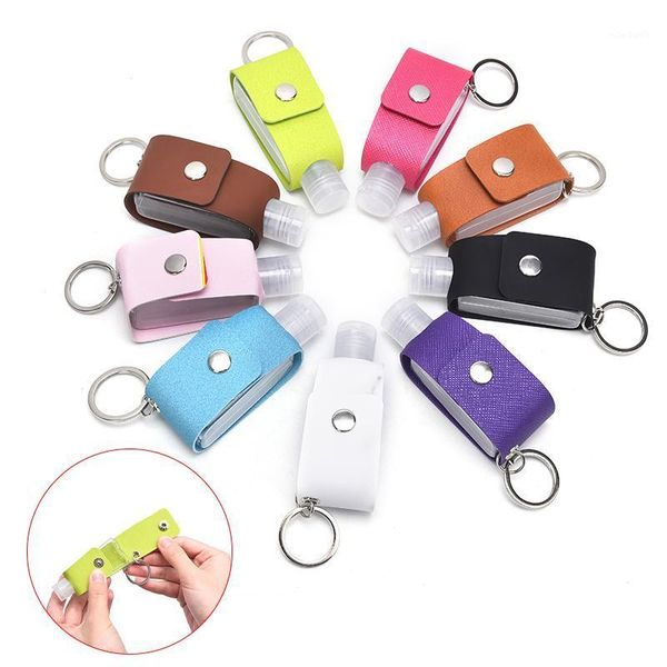 

storage bottles & jars 1 pc empty leak proof plastic travel bottle portable squeeze with leather keychain holder for hand sanitizer