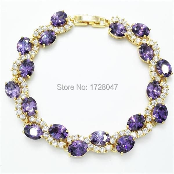 

sell jewelry white purple zircon big stone bracelet for women luxury wedding link, chain, Black
