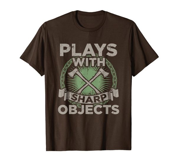 

funny axe throwing | plays with sharp objects ax gift t-shirt, White;black