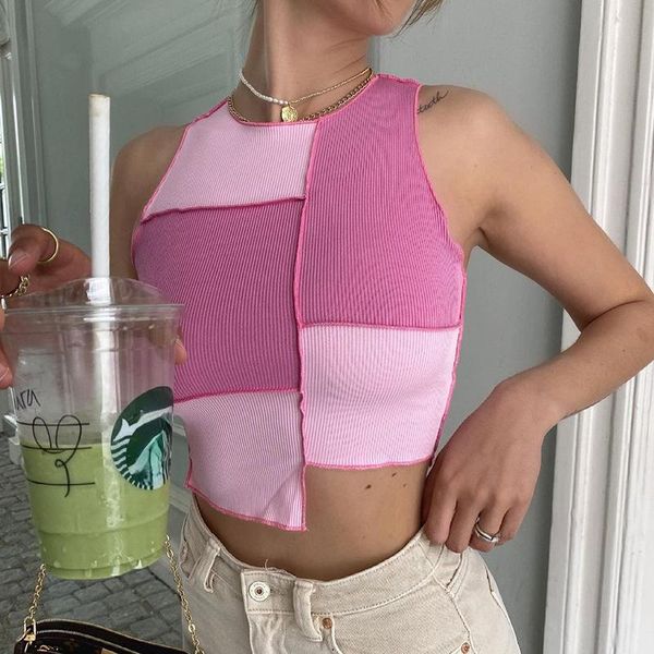 

women's tanks & camis hit color irregular tank casual patchwork irregularity female all-match streetwears y2k crop summer, White