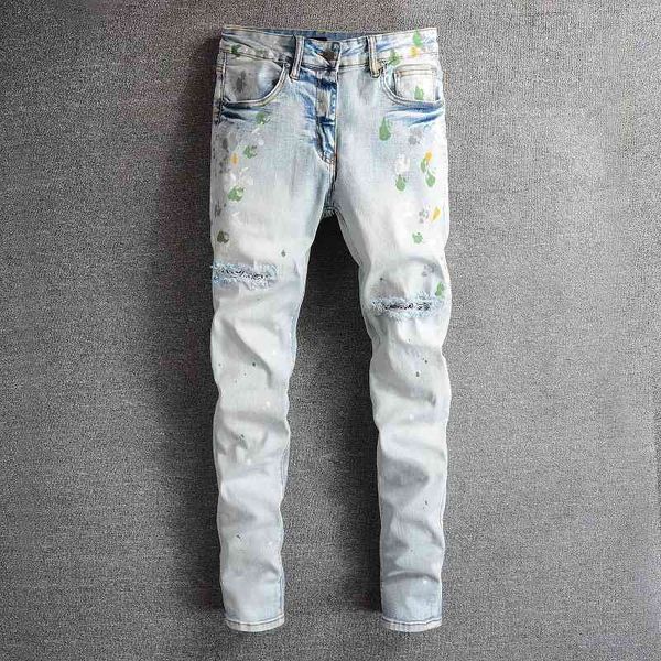 

jeans 685 gaojiechao brand am men's pierced elastic slim fit korean leg pants, Blue