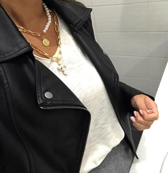 

vintage cross pearl choker necklace for woman collar 2021 double layer bead coin gold couple fashion jewelry pendant necklaces, Silver