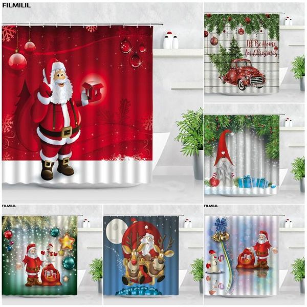 

shower curtains red santa claus christmas bathroom curtain set cedar elk rope ball year decor waterproof bath mats