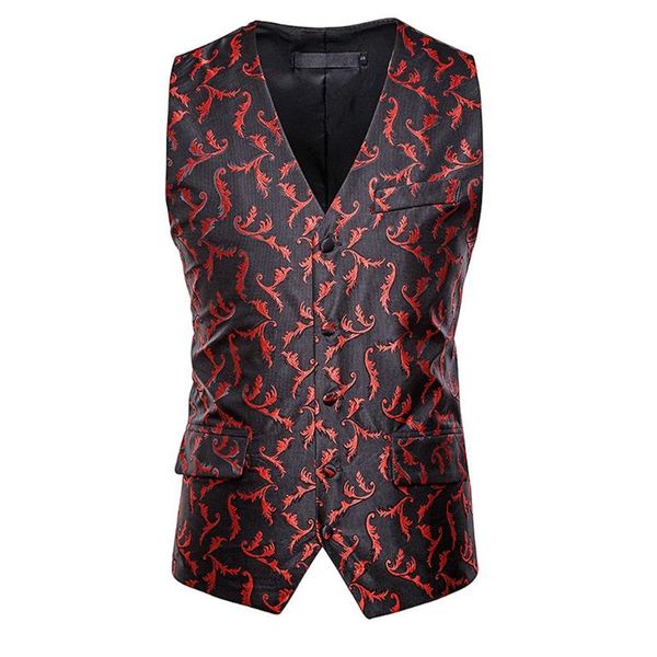 

men's vests mens fashion printed suit vest wedding dress waistcoat nice tide business casual jacket, Black;white