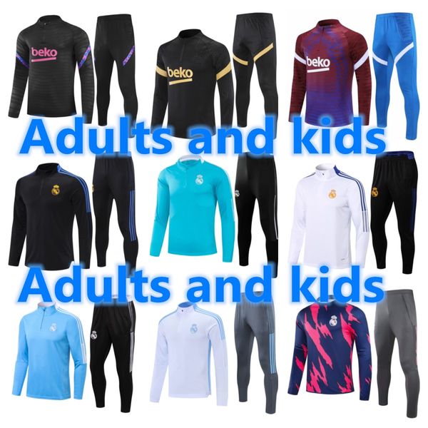 

20 21 real madrid jersey men + kids tracksuit football tracksuits kits soccer training suit jogging jacket sets futbol survetement foot, Gray