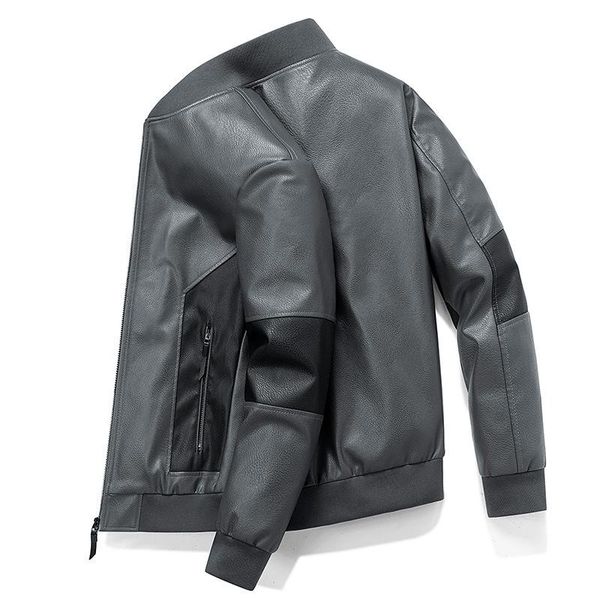 

men's jackets autumn leather men jacket youth black business casual thin pu coats long sleeve o-neck patchwork outerwear, Black;brown