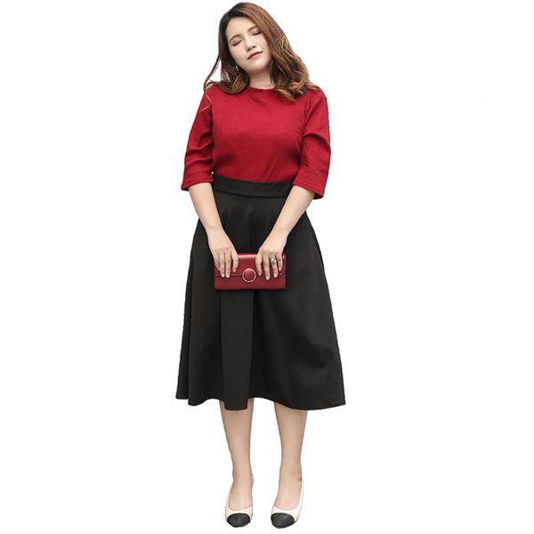 

spring and autumn big size skirt women 100kg fat sister elastic black loose waist long a-word skirts