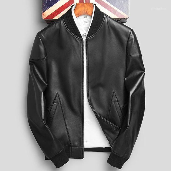 

men's leather & faux autumn / winter 2021 baseball collar jacket sheep's coat motorcycle korean fashion man, Black