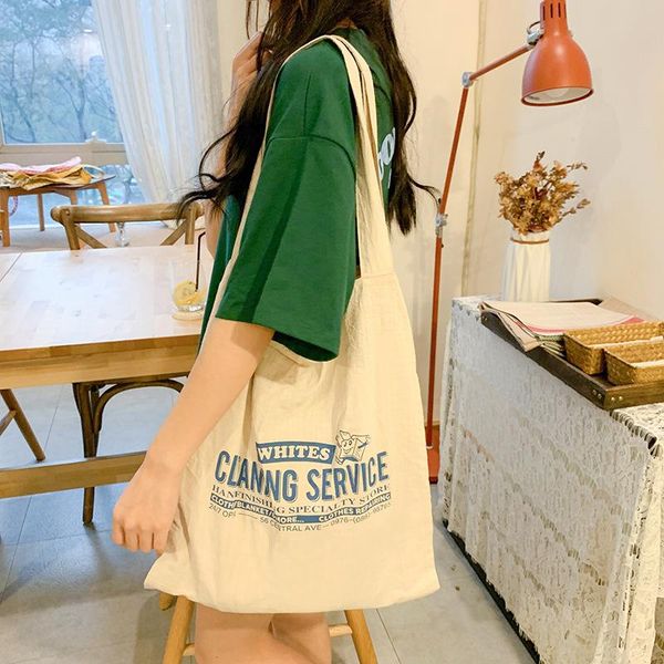 

shopping bags white canvas bag female shoulder thin cotton and linen large capacity student direct wholesale cloth