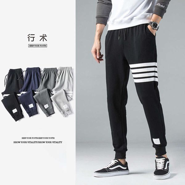 

spring tb guard korean fashion four bar casual men's nine point sports pants trendy little leg leggings, Black
