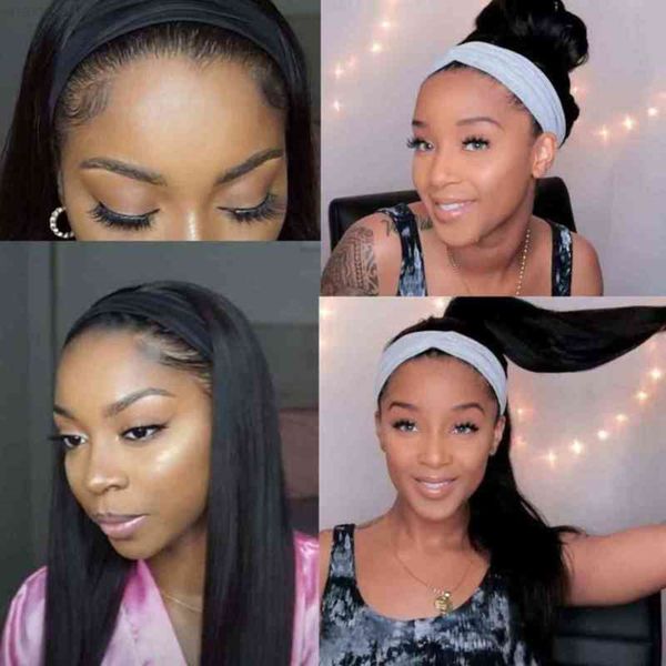 

silky straight headband gluels hu hair s remy brazilian machine made wig for women, Black