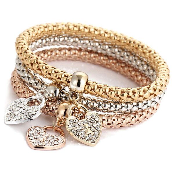 

charm bracelets gold silver rose rhinestone heart bangle women jewelry, Golden;silver