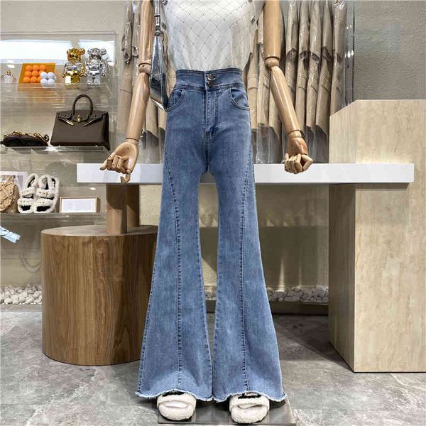 

nicho design waist high seam hong kong jeans tight style burr burning pants, Blue