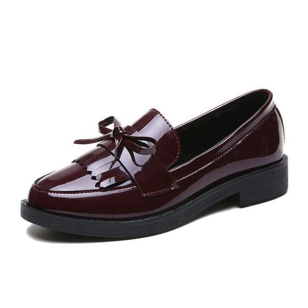

dress shoes bowknot women's leather retro british bottom tassel ladies wear-resistant non-slip rubber, Black