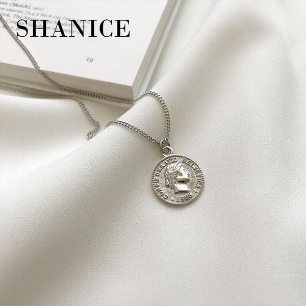 

925 sterling silver color coin pendant necklaces for women elizabeth round choker boho charms initial necklace chokers, Golden;silver
