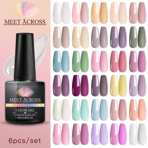 

nail art kits meet across 6pcs gel polish set soak off color semi permanent base uv led lamp manicures varnish summer