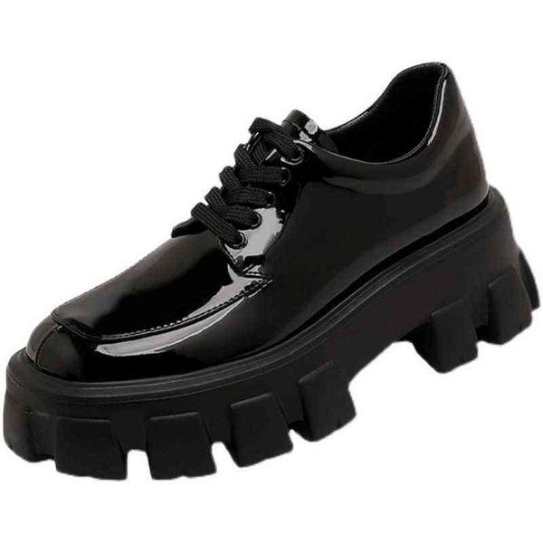 

women's formal shoes liu wen's same muffin and thick soled small leather women's 2021 new british versatile gear p home singl, Black