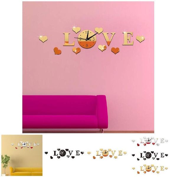 

wall clocks 3d clock mirror sticker mute love diy suitable for couple's home office bedroom decoration