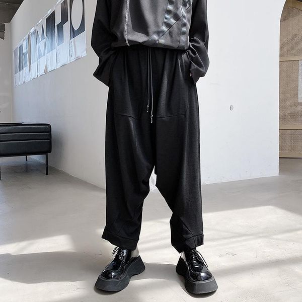 

men's pants summer dark classic fashion trend hanging crotch casual loose large size nine, Black