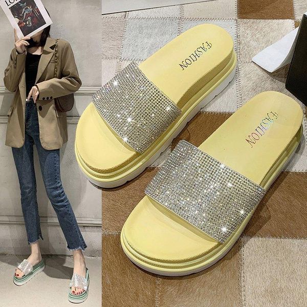 

slippers glitter women summer sandals 2021 fashion bling female candy color flip flops beach diamond flat shoes outdoor, Black