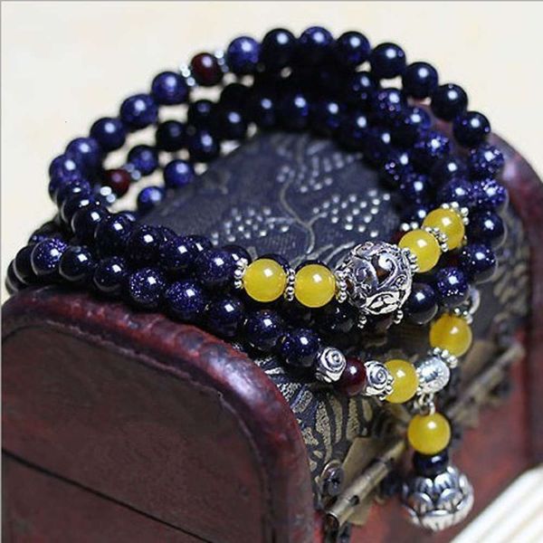 

qiyi crystal bracelet women's blue sand stone buddha beads ethnic style hand decoration gift, Black