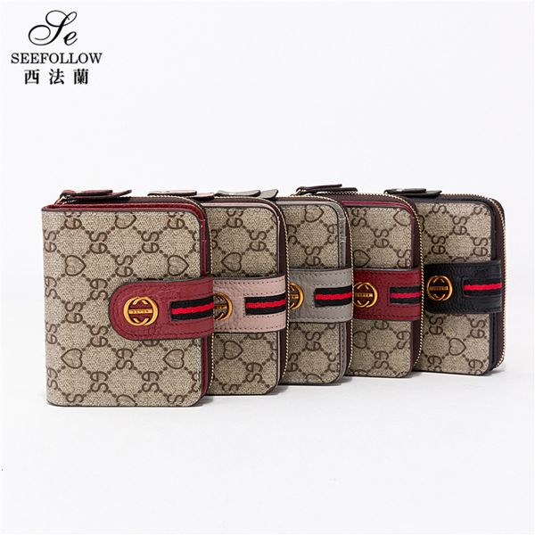 

wallet old women's short fashion multi card buckle printed, Red;black