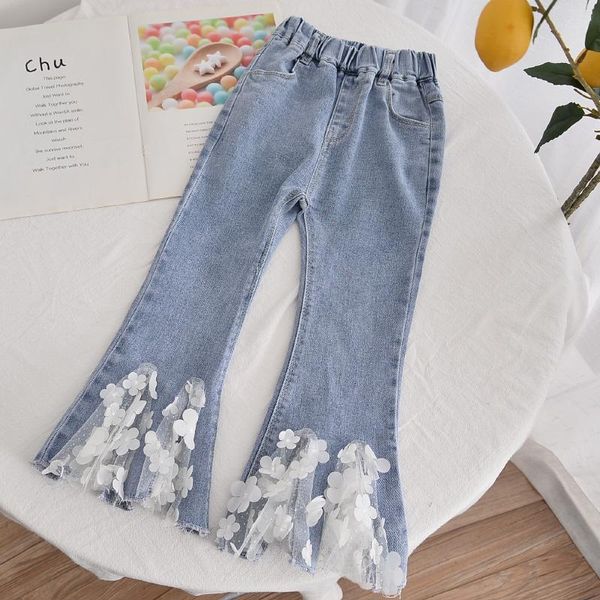 

4-12y girls flared jeans 2021 children's pants spring autumn fashion summer baby outer wear trousers youth, Blue