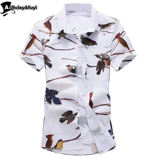 

men's fashion leisure silk cotton broken beautiful casual short-sleeved shirts / male lapel printed floral, White;black