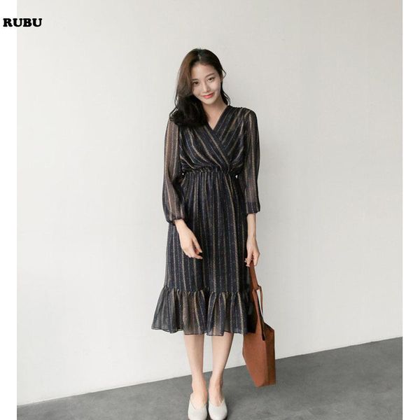 

casual dresses 2021 spring summer style women dress floral print v-neck long sleevel wrap fit and flare beach vestidos, Black;gray