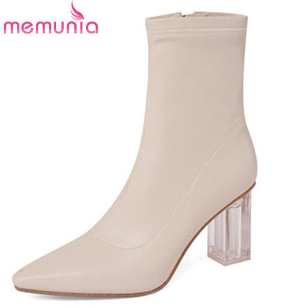 

boots memunia 2021 arrive crystal high heel stretch women autumn winter shoes pointed toe classic ankle woman, Black