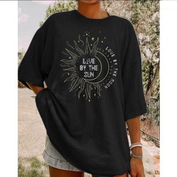 

interstellar print vintage streetwear women black t shirt o neck fashion short sleeve casual woman tshirts 2021 summer women's t-sh, White