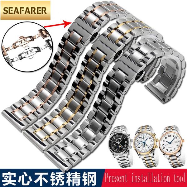 

watch bands 19mm 20m 22mmstainless steel butterfly chain alternative male buckle watchband of stainless bracelet, Black;brown