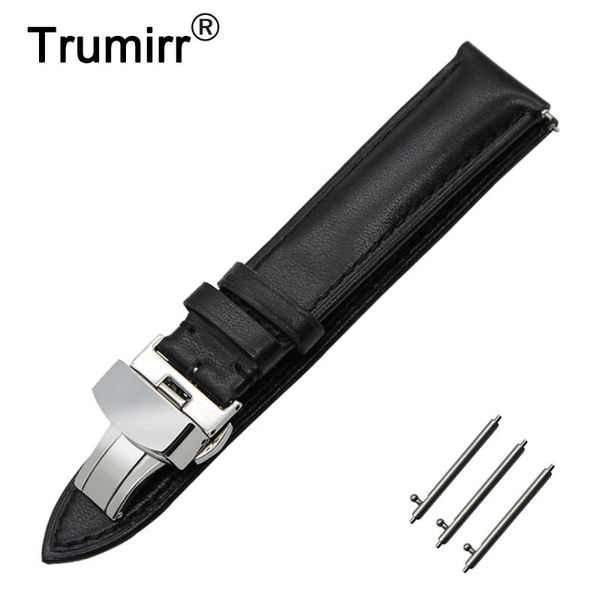 

watch bands 18mm genuine leather band quick release strap for withings activite / steel butterfly buckle wrist belt bracelet, Black;brown