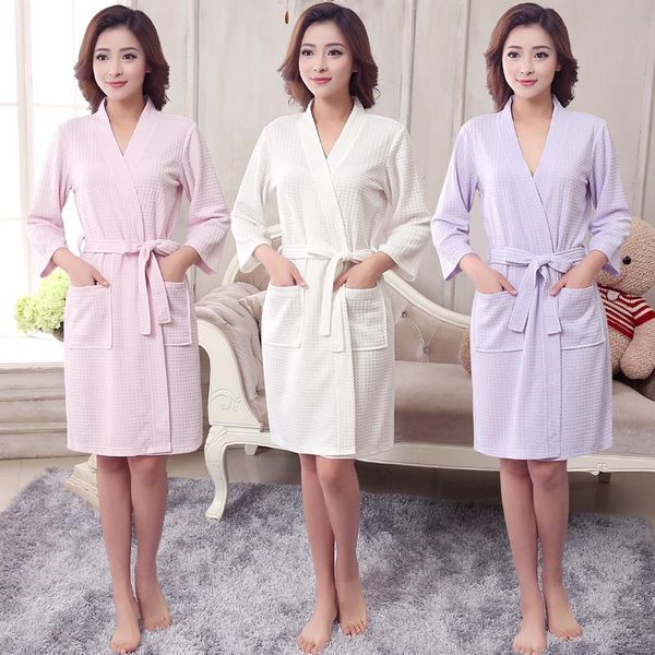 

women's sleepwear women summer towel kimono bath robe bridesmaid robes femme waffle bathrobe dressing gown bride wedding, Black;red