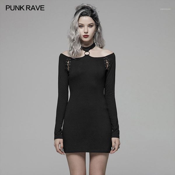 

casual dresses punk rave women's over hip skinny long sleeve gothic party club dress women clothes personality street wear, Black;gray