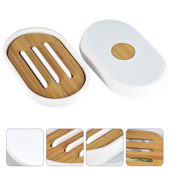 

soap dishes 1pc household dish bamboo holder non-punching storage rack white