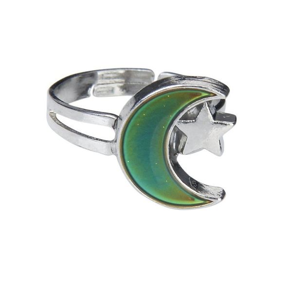 

magic color change mood ring moon star charm temperature control rings men women couples jewelry, Silver