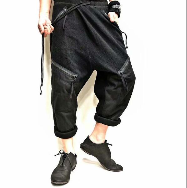 

men's pants 27-45 2021 hair stylist personalized hip hop loose small leg sports crotch harem plus size costumes, Black