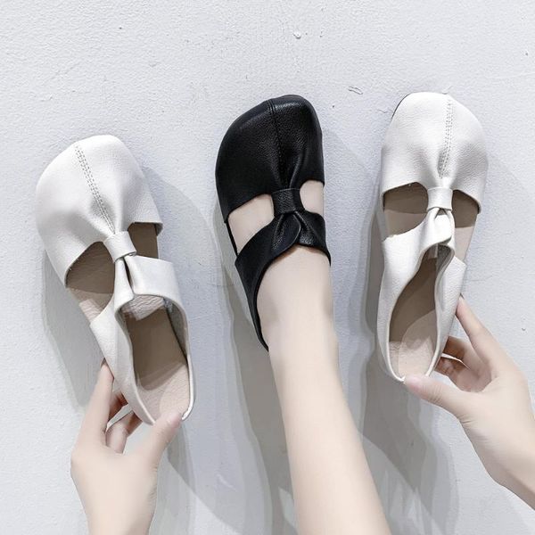 

slippers 2021 summer leather knotted strange low heeled shoes women's plus size outdoor casual slides ladies beige daily mules, Black